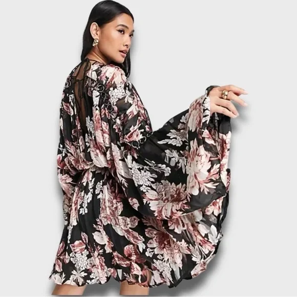 ASOS- NWOT Floral Black and Pink Women's Dress - Picture 3 of 3